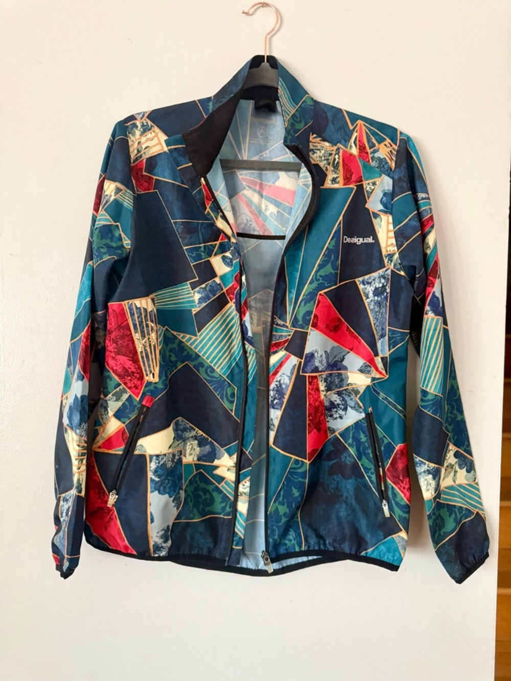 Desigual Bold Geographic Print Zip-Up Windbreaker - Blue/Red/Teal